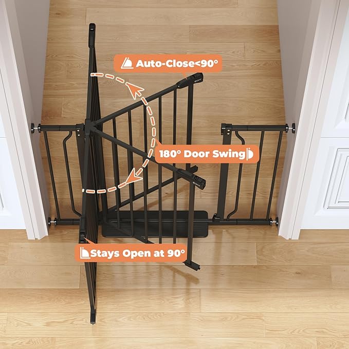 34" Extra Tall Baby Gate for Stairs, Auto Close Stroller Friendly Dog Gate Indoor for Doorways, Pressure Mounted 29"-51" Wide Baby Gate, Easy Walk Through Gate for Children & Pets, Black