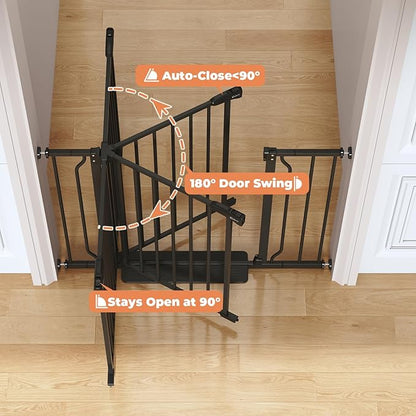 34" Extra Tall Baby Gate for Stairs, Auto Close Stroller Friendly Dog Gate Indoor for Doorways, Pressure Mounted 29"-51" Wide Baby Gate, Easy Walk Through Gate for Children & Pets, Black