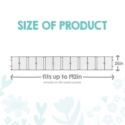 Regalo Safety 192" Super Wide Baby Gate & Play Yard, 2-in-1 Adjustable Playpen for Babies, Toddlers & Pets, Includes Wall Mount Kit, Plastic, Gray
