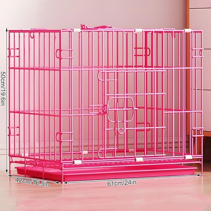 Dog Crate, Foldable Dog Crate, Animal Pen, Dog Crates for Medium Dogs, Indoor Folding Pet Crate with Tray, Large Space, Suitable for Home, Apartment(Pink,61 * 42 * 50cm)