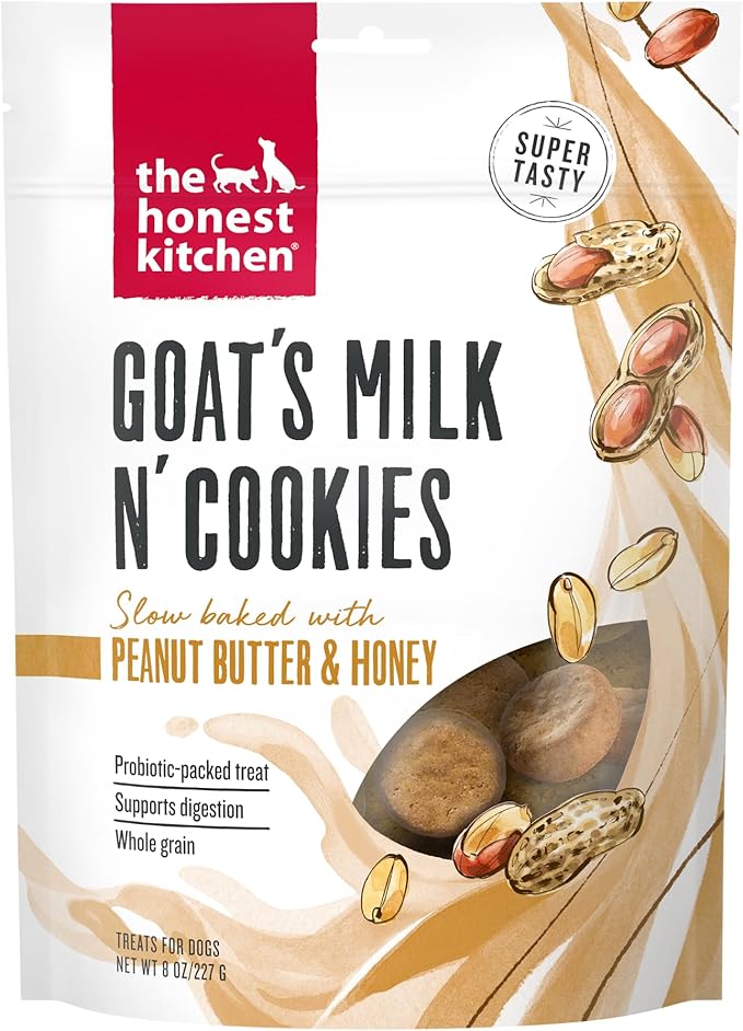 The Honest Kitchen Human Grade Dog Treats Goat's Milk N' Cookies: Slow Baked with Peanut Butter & Honey, 8 oz Bag