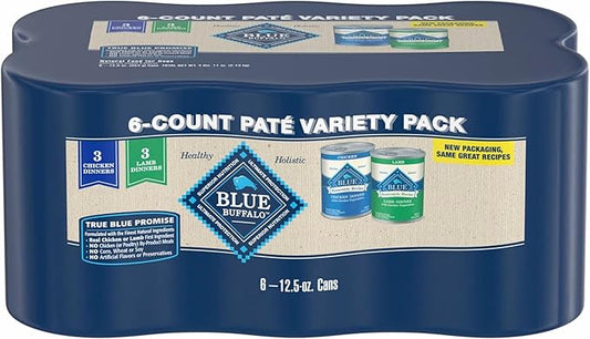 Blue Buffalo Homestyle Recipe Chicken and Lamb Wet Dog Food for Adult Dogs, 12.5 oz. Cans, 6 Count Variety Pack