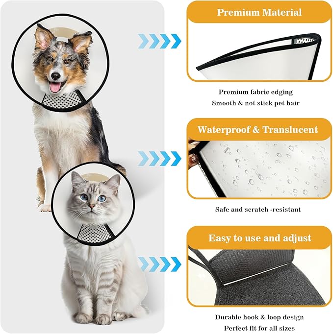 Pet Dog Cone Collar After Surgery, Adjustable Plastic Pet Recovery E-Collar for Dogs Cats, Soft Breathable Surgical Elizabethan Dog Neck Cover for Prevent Biting and Stop Licking Wound Small