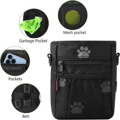 kissleaf Dog Treat Pouches for Pet Training, Treat Pouches for Pet Training,Large Dog Treat Training Pouch and Dog Clicker,Dog Training Treat Pouch Built-in Poop Bag Dispenser-Black Pattern.