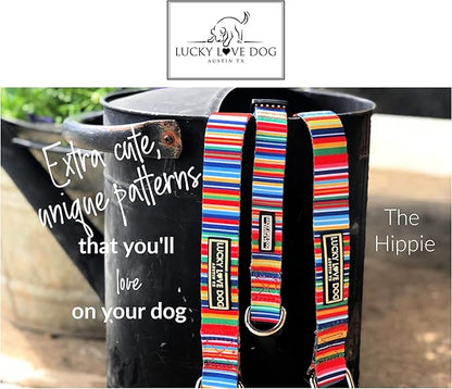 Lucky Love Dog Martingale Dog Collar - Adjustable, No-Slip, Durable, & Soft Webbing Collar for Male and Female Dogs Ideal for Training & Walking - Hippie, Medium
