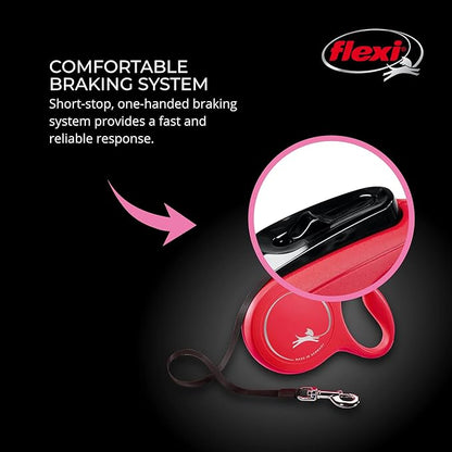 FLEXI® Classic XS Tape Retractable Dog Leash (Red)-10 ft for Extra Small, Tiny Dogs up to 26 lbs| Ultra Compact Pocket-Size, 3-Finger Grip, German Quality| Tangle-Free, One-Hand Brake, Pause & Lock