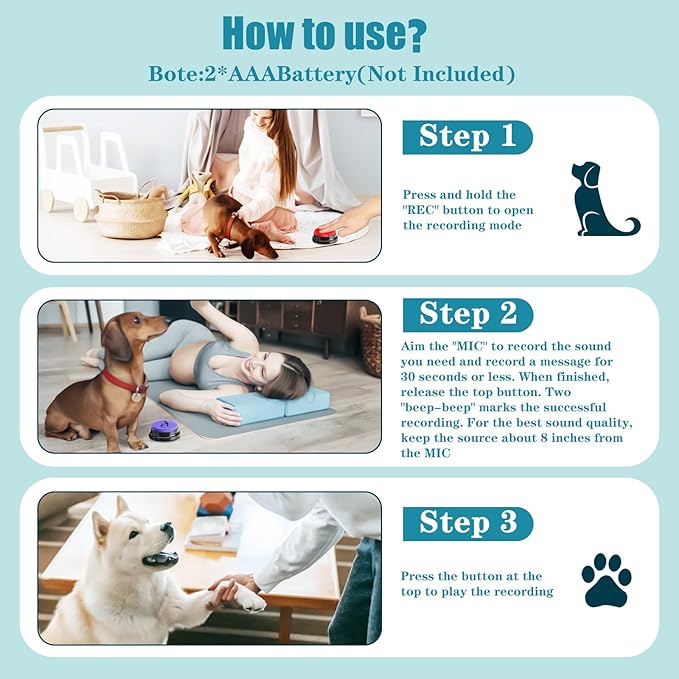 Dog Buttons for Communication Starter Pack 8 Dog Talking Button Set, 30s Voice Recording Speaking Button Pet Speech Training Buzzers with 30 Scene Stickers and Dog Button Mat for Animal Training