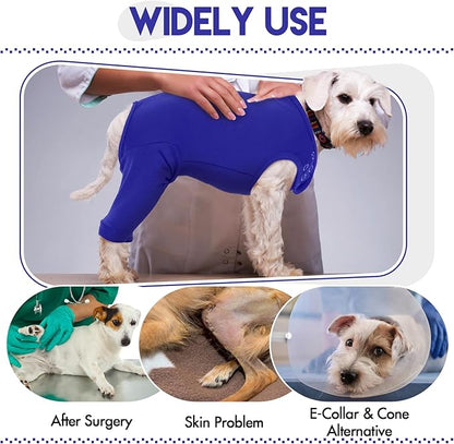 IDOMIK Dog Recovery Suit,Dog Leg Sleeve to Stop Licking Rear Legs,Thigh Wound Protective Sleeve,Male Female Pet Surgical Clothes,Doggy Surgical Suit with Pants Cover,Cone Collar Alternative,Blue,L