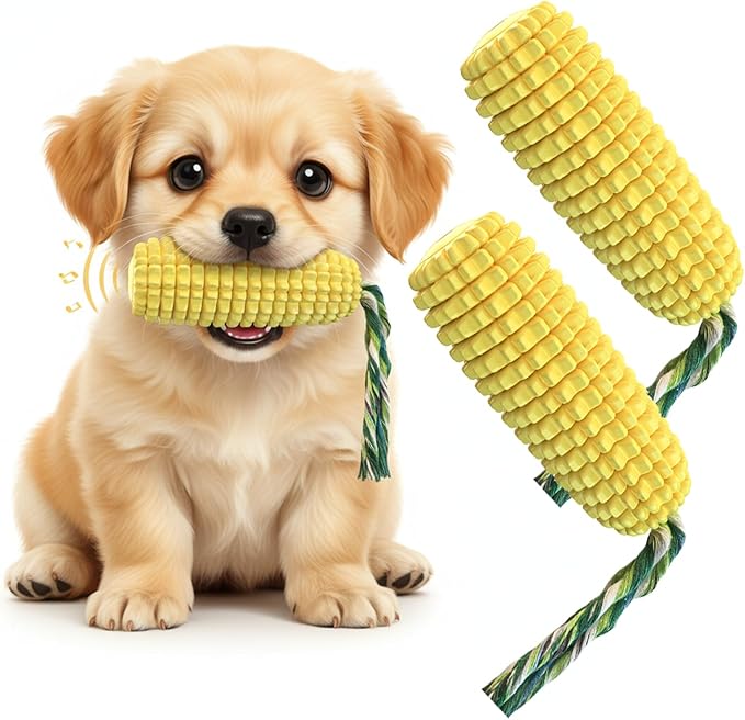 2 Pack Corn Dog Chew Toys for Small Dog Toys & Puppy Toys – Durable Dog Toys for Teething, Puppy Teething Toys with Squeaker, Dog Toys to Keep Them Busy, Chew Toys for Dogs