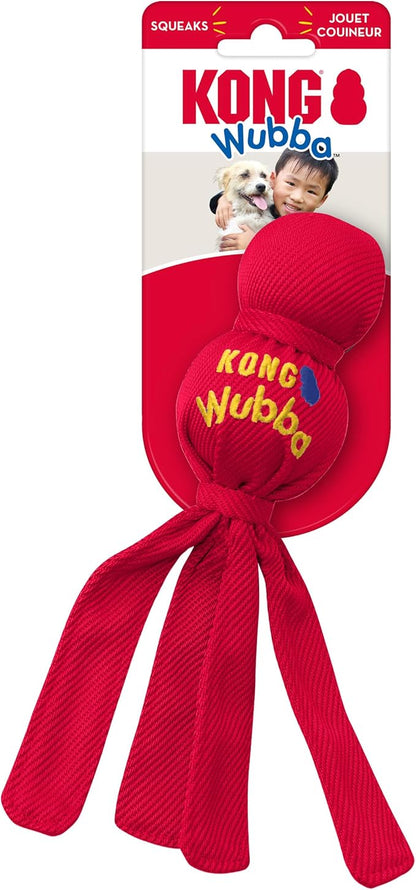 KONG Wubba Dog Toy 2 Pack – Durable Interactive Tug & Toss Toy with Reinforced Nylon, Floppy Tails for Fetch, Shake & Squeaky Play (Small, 2 Pack)
