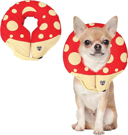Mushroom Inflatable Dog Recovery Collar, Comfortable Cone Replacement for Pet Surgery, Protective Collars to Prevent Licking & Biting, Size Small