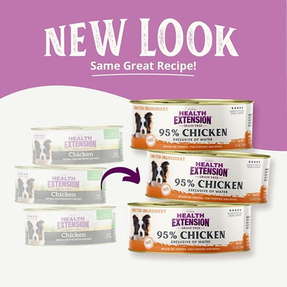 Health Extension 95% Chicken Grain-Free Wet Dog Food, High Protein Recipe, Limited Ingredients, Picky Eaters, Ideal for Sensitive Stomachs 5.5 oz (Case of 24)