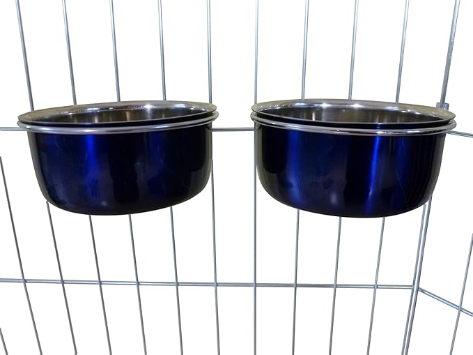 Ellie-Bo Pair of Dog Bowls for Crates, Cages or Pens and 3 Sizes (0.6Ltr Small, Blue)
