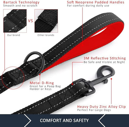 Plutus Pet Double Handle Dog Leash 4ft, Heavy Duty, Reflective Dual Handle Dog Leash for Safety Training, for Medium Large Dogs,2 Handle Leads(Black)