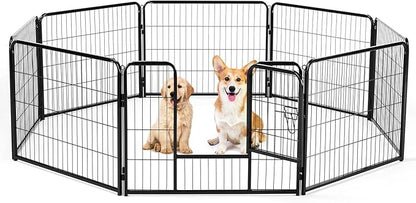 DUMOS Dog Playpen Indoor, Metal 24 Inch 8 Panels Foldable Pet Fence with Door, Outdoor Small Medium Large Dog Puppy Portable Exercise Play Pen for RV Camping, Trips, Play Yard