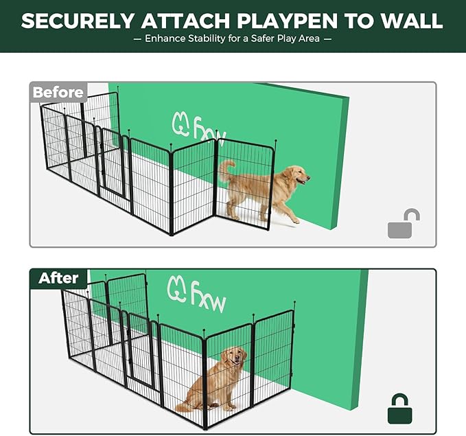 FXW Rollick Dog Playpen with Anchor Kit (Pack of 4) – 40 Inch 8-Panel Dog Pen for Large Dogs, Stable & Safe Indoor/Outdoor Play│Patented