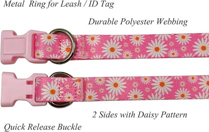 Dog Collar Leash Set, Floral Pattern, Polyester Material, Adjustable Collar and 5ft Matchcing Leash, for Puppy Dogs.(XS, Light Pink Daisy)
