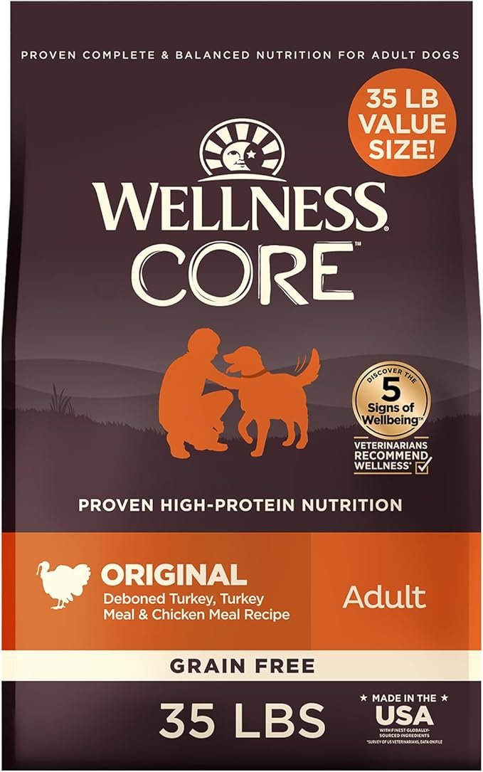 Wellness CORE Dry Dog Food, Grain-Free, High Protein, Original Turkey & Chicken Recipe, (35-Pound Bag)