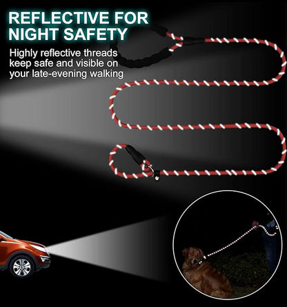 TagME 6ft Slip Dog Lead, No Pull Reflective Training Leash with Padded Handle, Professional Rope P-Leash for Small Medium Large Dogs, Heavy Duty Correction Lead for Walking & Training (Red)