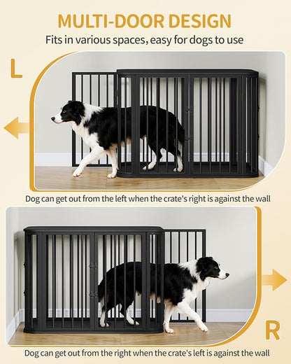 Hzuaneri 39.4'' Dog Crate Furniture, L Indoor Dog Kennel Dogs Cage, Modern Decorative Pet House for Small/Medium/Large Dogs, Anti-Chew & Anti-Escape, Kennel End Side Table TV Stand, Black DFC88704B