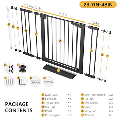 Cumbor 48" Auto Close Baby Gate & Cumbor 2 Pack 48" Dog Gate, Durable Child Gate for Stairs, Doorways, Easy Walk Thru Dog Gate for House for Doorways