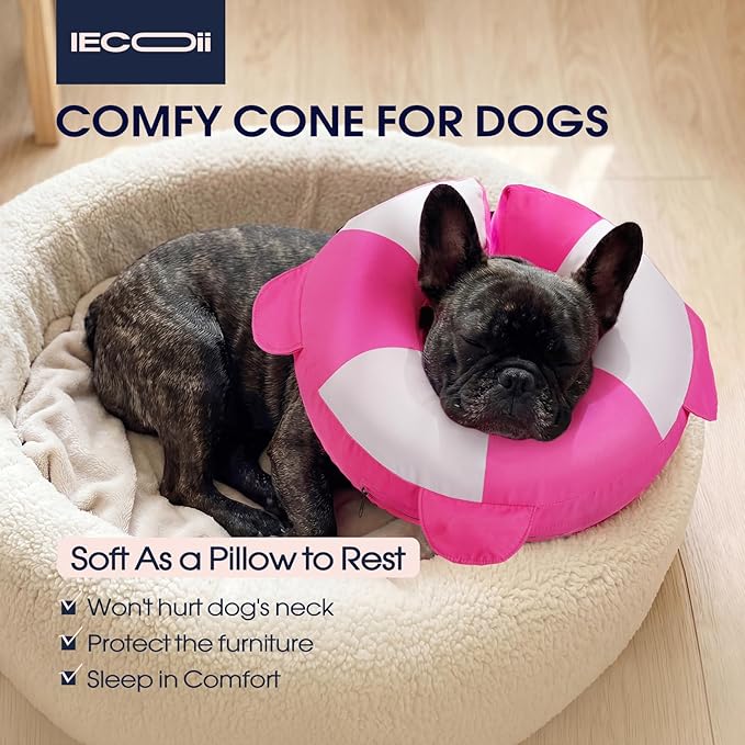 IECOii Inflatable Dog Cone for Large Dogs, Surgery Recovery Donut Soft Neck Cone to Stop Licking and Scratching, Comfy Dog Neck Collar Alternative for Post-Surgical Care, Rosered, XL
