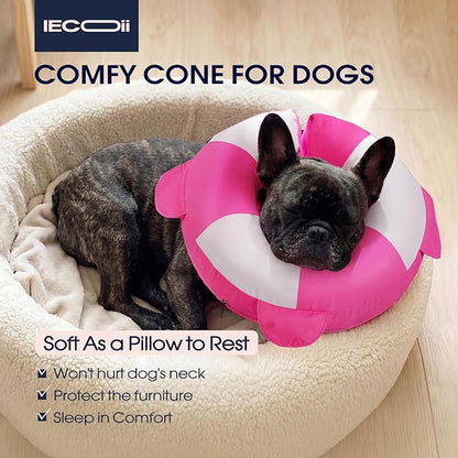 IECOii Inflatable Dog Cone for Large Dogs, Surgery Recovery Donut Soft Neck Cone to Stop Licking and Scratching, Comfy Dog Neck Collar Alternative for Post-Surgical Care, Rosered, XL