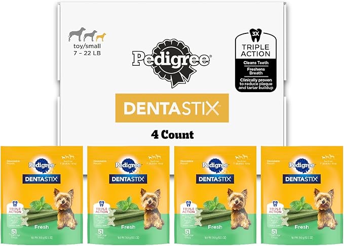 Pedigree Dentastix Dental Chews for Dogs, Small and Toy Breed Dog Treats, Fresh Flavor, (4) 51ct Bags (204 Treats Total)