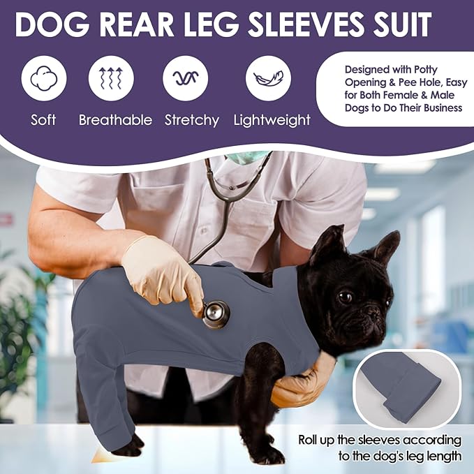KOESON Dog Recovery Suit Hind Leg, Recovery Sleeve for Female Male Dogs, Pet Leg Sleeve to Stop Licking, Pet Rear Leg Wound Cover, Dog Spay Onesie for Wound Heal Care