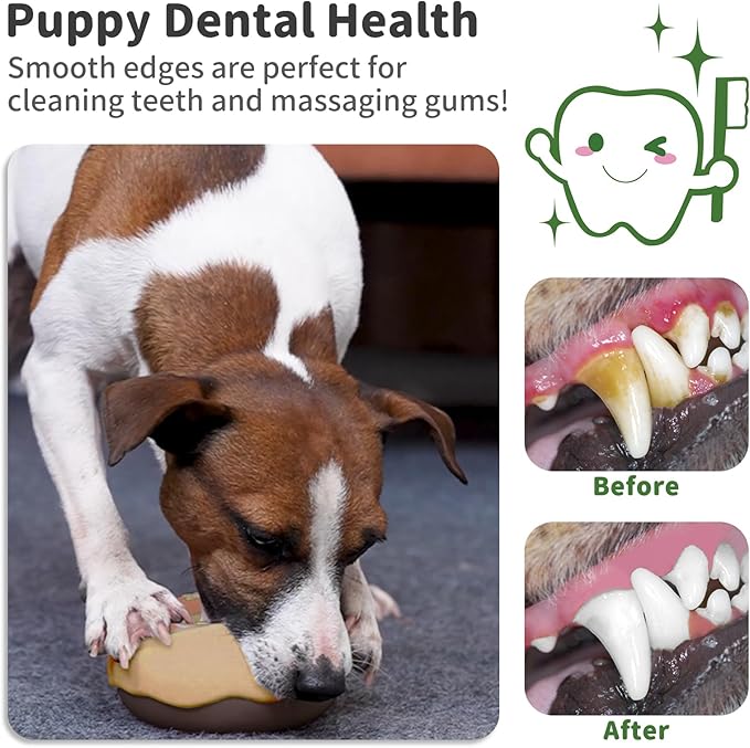 Dog Toys for Aggressive Chewers, Indestructible Squeaky Chew Toy to Keep Them Busy, Interactive Rubber Donut with Milk Flavor & Bounce, Teeth Cleaning for Small Medium Large Breed, Brown