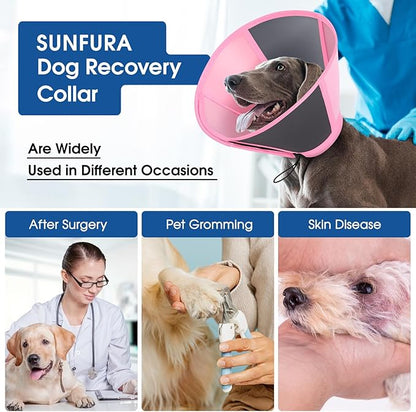 SUNFURA Dog Cone - Soft Cone for Dogs to Stop Licking, Adjustable Dog Cones for Medium Dogs After Surgery, Pet Recovery Elizabethan Collar Alternative for Wound Care, Spay, Neuter, Pink M