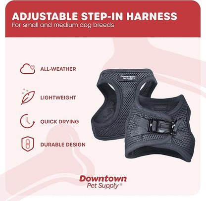 Downtown Pet Supply Step-in Dog Harness – No Pull, Adjustable Padded Mesh with Reflective Trim, Secure Buckle Strap – Comfortable & Breathable Small Dog Harness, Medium, Charcoal