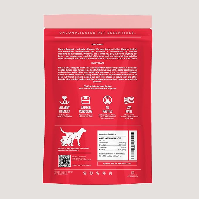 Natural Rapport Freeze Dried Beef Liver Dog Treats - Single Ingredient, USDA Beef, Training Treats for Small & Large Dogs (8 oz, 500+ Treats)