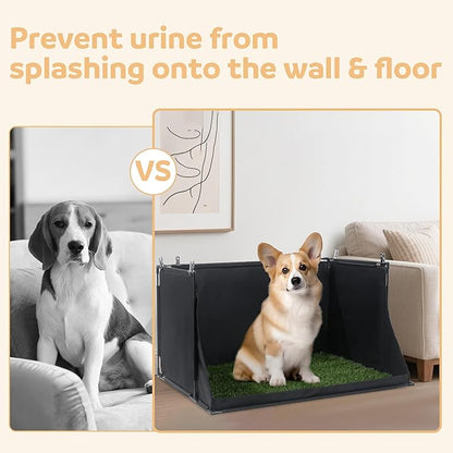 MABOZOO Dog Pee Pad Holder with Artificial Grass, 33.8 * 24 * 17.7 in Foldable Indoor Dog Potty Tray with Hemmed Edge, No Spill Pee Pad Holder Tray Puppy Litter Box for Dogs