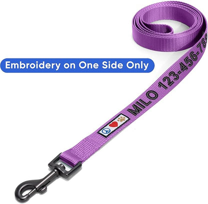 Pawtitas Personalized 6 ft Purple Dog Leash XXS/Cat Custom Name and Phone Embroidery Strong Nylon Leash for Small Breeds