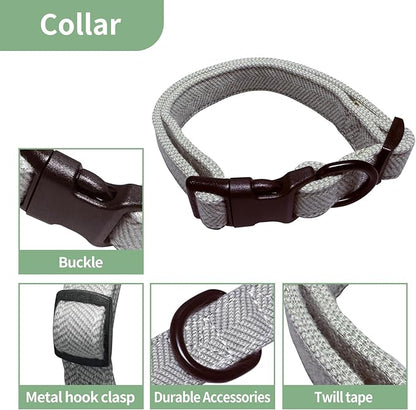 EVERKING 5-Piece Dog Travel Set, Adjustable Harness, Leash, Collar, Poop Bags, Bowtie for Small Medium Dogs, Beige, Breathable No-Pull Design (Slate Gray, L)