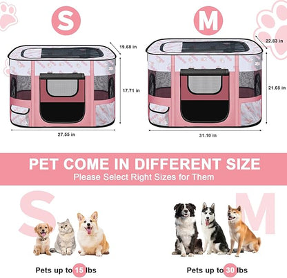 Foldable Dog Playpen Indoor,Expandable Puppy Playpen,Portable Pet Playpen for Small Animals,Waterproof Exercise Kennel Tent Crate for Travel,Camping, Home & Outdoor Use (M 31"L x 22"W x 21"H, Pink)