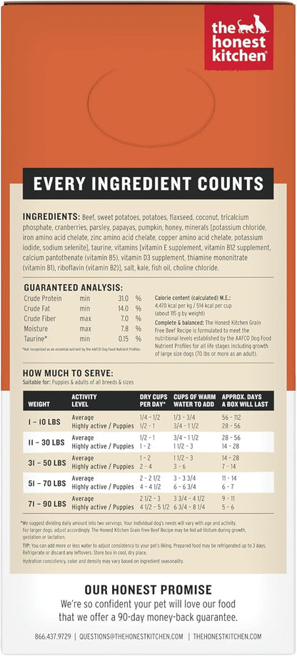 The Honest Kitchen Human Grade Wholemade™ Dehydrated Grain Free Beef Dog Food - Complete & Balanced Meal or Topper 7 lb Box