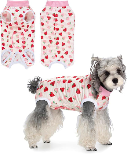 Coppthinktu Recovery Suit for Dogs After Surgery, Dog Onesie Surgery Recovery Suit for Female Spay, Soft Surgical Pajamas Bodysuits for Puppy to Prevent Licking Dog Cone Alternative Strawber S
