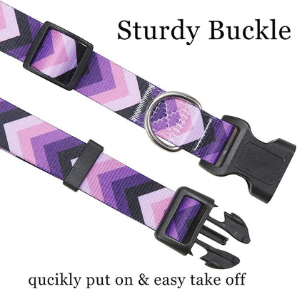 Mihqy Dog Collar with Bohemia Floral Tribal Geometric Patterns - Soft Ethnic Style Collar Adjustable for Small Medium Large Dogs(Purple Arrow,L)