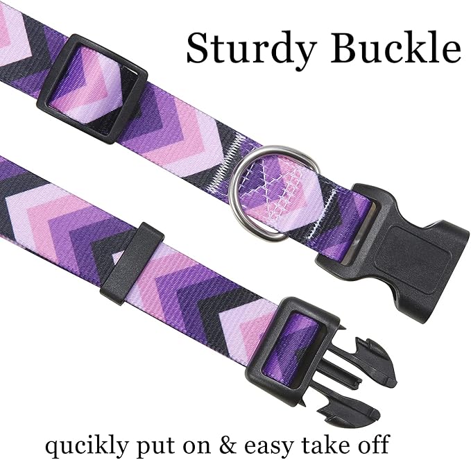 Mihqy Dog Collar and Leash Set with Bohemia Floral Tribal Geometric Patterns - Soft Ethnic Style Collar Adjustable for Small Medium Large Dogs(Purple Arrow Set,L)