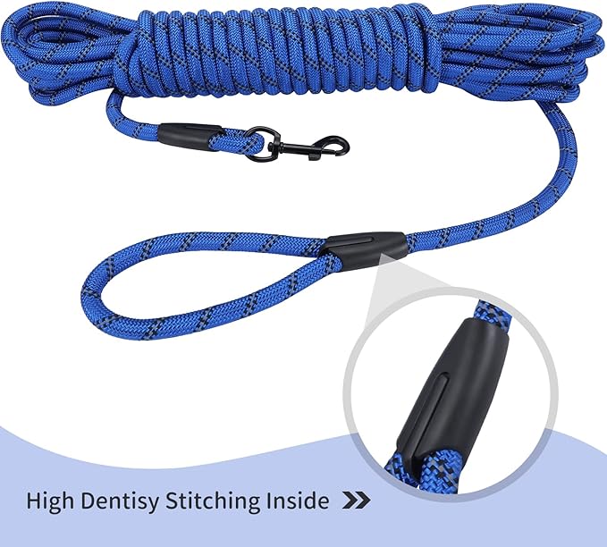 Long Dog Leash for Training 15Ft-Reflective Nylon Rope with Swivel Hook-Recall Agility Lead for Large Small Medium Dogs Outside Walking Hiking-Royal Blue Diam 1/2"