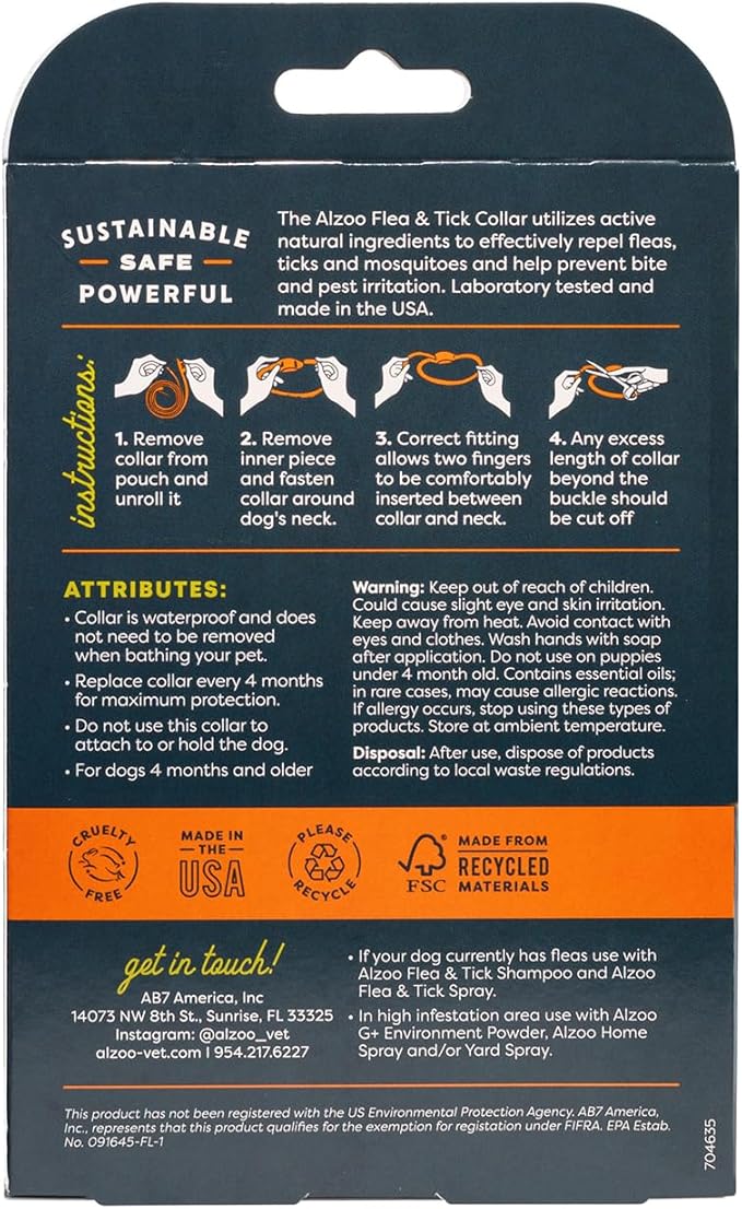 ALZOO Plant Based Flea & Tick Dog Collar - Helps Repel Fleas, Ticks & Mosquitoes - 100% Plant-Based Active Ingredients - Waterproof - Up to 4 Months Protection - Medium-Sized Dogs: 16-40 lbs - Single