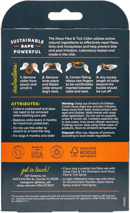 ALZOO Plant Based Flea & Tick Dog Collar - Helps Repel Fleas, Ticks & Mosquitoes - 100% Plant-Based Active Ingredients - Waterproof - Up to 4 Months Protection - Medium-Sized Dogs: 16-40 lbs - Single