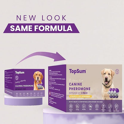 TopSum Calming Diffuser for Dog: Dog Pheromones Calming Diffuser Plug for Stress, Barking, Chewing, Pee Accidents & Separation Behaviors (Purple– 3 Diffusers + 3 Refills)