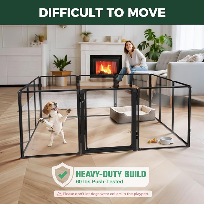 FXW AuraSpace Pro Acrylic Indoor Dog Playpen, Heavy-Duty with Metal Frame, 32" Height 12 Panels for Small and Medium Dogs, Black│Patented