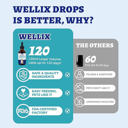 Wellix 120ml Natural Antibiotics for Cats&Dogs - Natural Herbal Supplement for Wound Care, UTI, Sneezing Treatment & Cold Relief - Cat Antibiotics Chicken Flavor for All Ages & Breeds