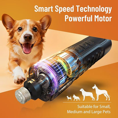 Electric Dog Nail Grinder: 5-Speed Quiet Dog Nail Trimmer with LED Light, Adjustable Safety Guard, Rechargeable Cordless Design for Small to Large Dogs & Cats(Black)