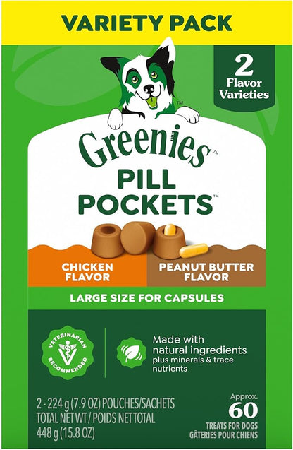 Greenies Pill Pockets for Dogs Large Size, Dog Treat Pouch for Capsule Medication, Variety Pack, 7.9 oz. Pouch