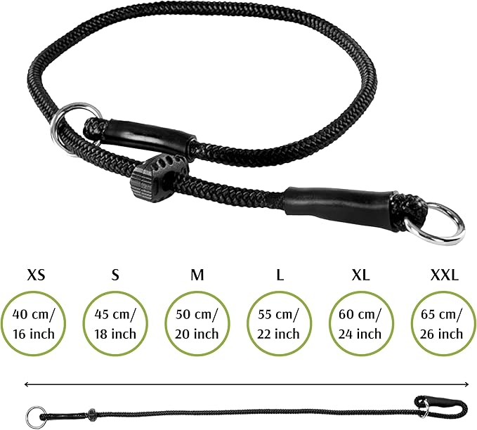 Dingo Gear Choke Collar for Dog Training Handmade of Cord with A Limiter, Waterproof Black S04059, (XXL)